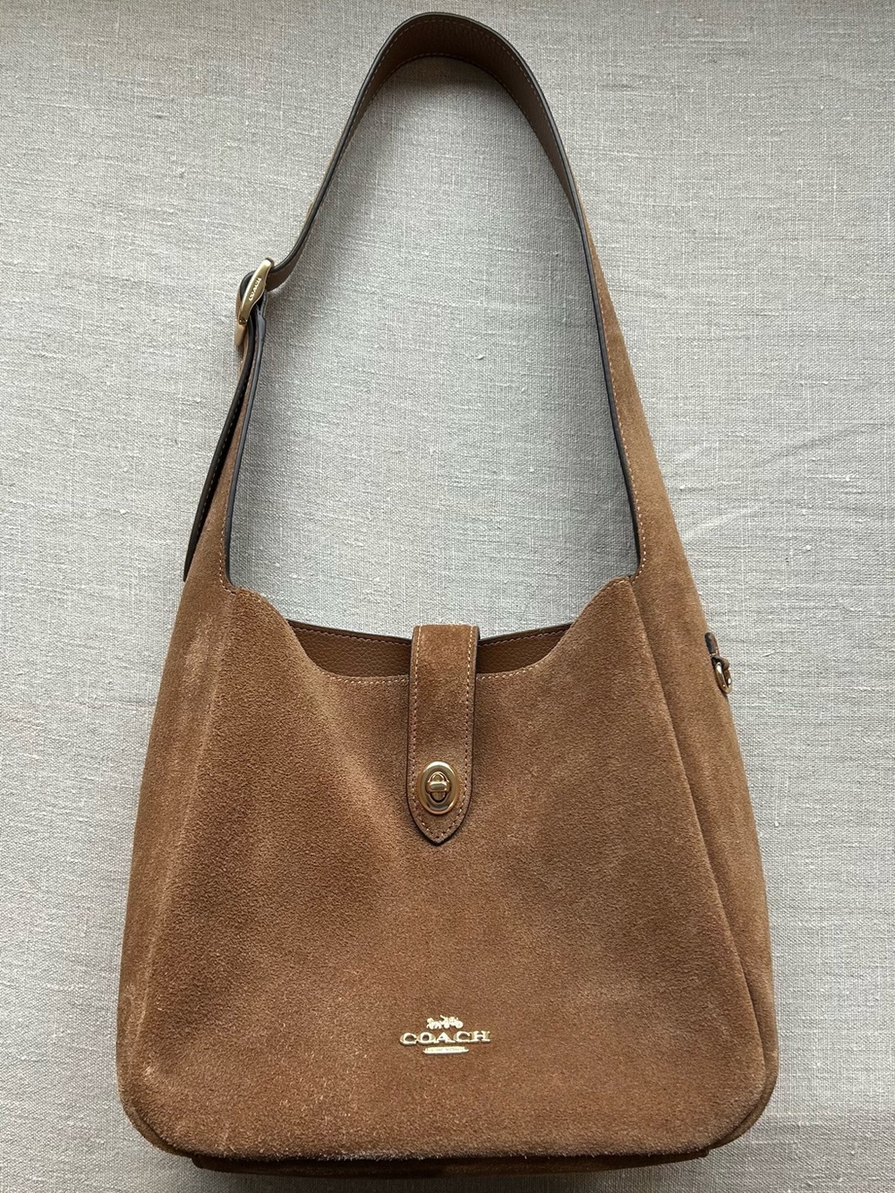 Coach Hadley Convertible Crossbody Bag — Suede/Gold/Sienna